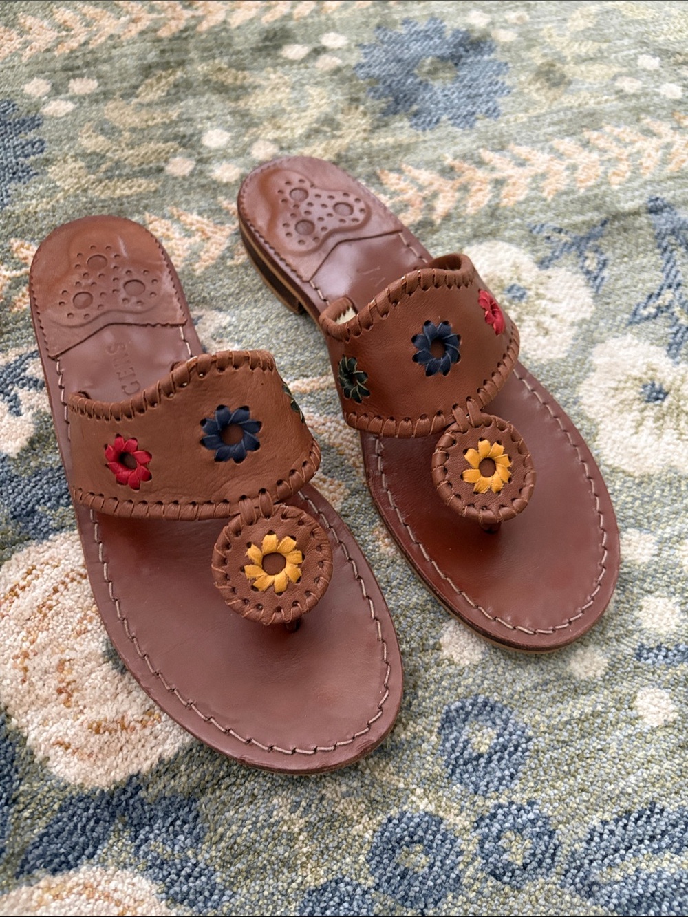 Jack Rogers Sandals Brown Leather Natural Jack in Cognac Multi